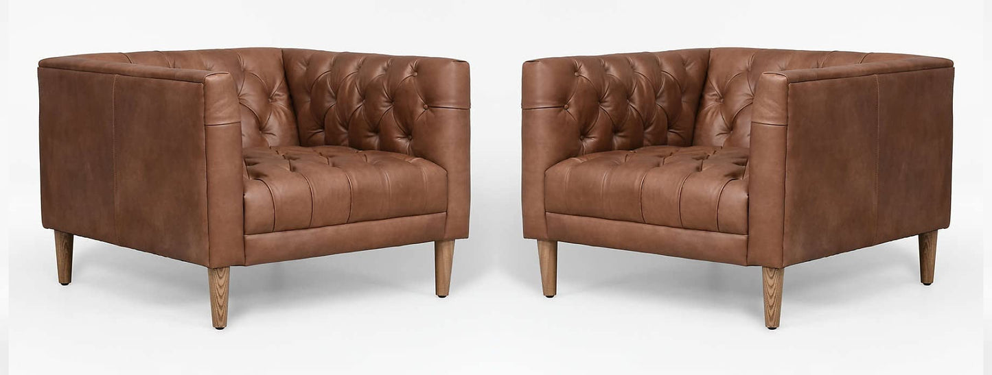 LSFH Unique Design Rollins Button Tufted Accent Chair Armchair with Solid Sagwan Wooden Legs, Set of 2 Chairs, Dark Brown