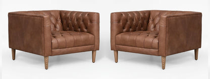 LSFH Unique Design Rollins Button Tufted Accent Chair Armchair with Solid Sagwan Wooden Legs, Set of 2 Chairs, Dark Brown