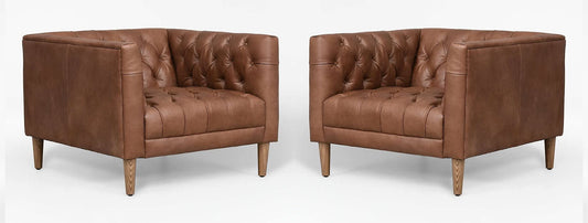 LSFH Unique Design Rollins Button Tufted Accent Chair Armchair with Solid Sagwan Wooden Legs, Set of 2 Chairs, Dark Brown