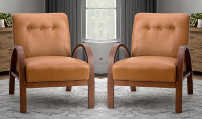 LSFH Unique Design True Innovations Vegaz Accent Chair, Ottoman Armchair with Solid Sagwan Wooden Frame Single Sofa Chair for Small Apartments, Living Room or Bedroom (Set of 2 Chairs, Brown)