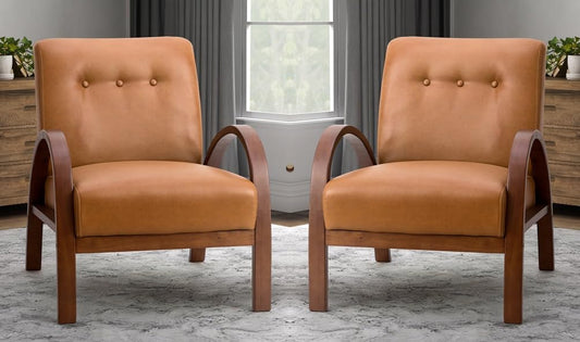 LSFH Unique Design True Innovations Vegaz Accent Chair, Ottoman Armchair with Solid Sagwan Wooden Frame Single Sofa Chair for Small Apartments, Living Room or Bedroom (Set of 2 Chairs, Brown)