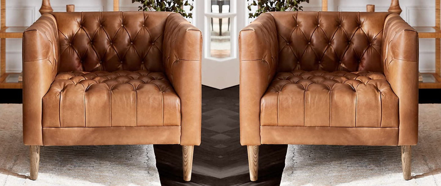 LSFH Unique Design Rollins Button Tufted Accent Chair Armchair with Solid Sagwan Wooden Legs Single Sofa Chair for Small Apartments, Living Room or Bedroom (Set of 2 Chairs, Brown)