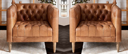 LSFH Unique Design Rollins Button Tufted Accent Chair Armchair with Solid Sagwan Wooden Legs Single Sofa Chair for Small Apartments, Living Room or Bedroom (Set of 2 Chairs, Brown)