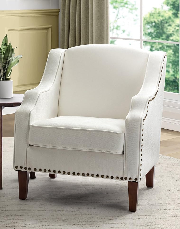 LSFH Unique Design True Innovations Aleithz Accent Chair, Armchair with Solid Sagwan Wooden Frame Single Sofa Chair for Small Apartments, Living Room or Bedroom (1 Chair, Off-White)