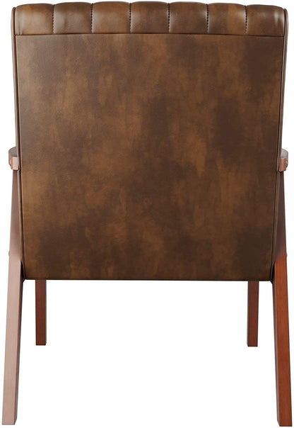 LSFH Unique Design True Innovations Channel Tufted Accent Chair Armchair with Solid Teak Wood Frame, Set of 2, Brown
