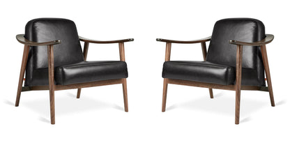 LSFH Unique Design Balticz Accent Chair Armchair with Solid Sagwan Wooden Frame Single Sofa Chair for Small Apartments, Living Room or Bedroom (Walnut Finish, Black Set of 2 Chairs)