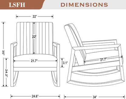 LSFH Unique Design Rocking Chair Leatherette Accent Chair Armchair with Solid Sagwan Wooden Frame Single Sofa Chair for Small Apartments, Living Room or Bedroom (1 Chair, Brown)