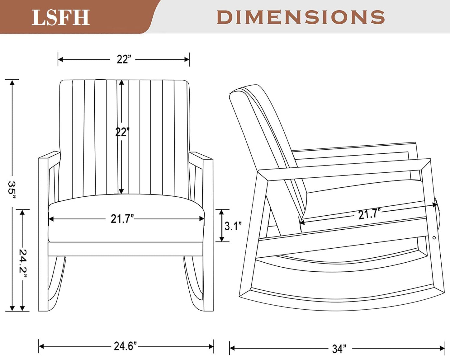 LSFH Unique Design Rocking Chair Leatherette Accent Chair Armchair with Solid Sagwan Wooden Frame Single Sofa Chair for Small Apartments, Living Room or Bedroom (Set of 2 Chair, Grey)