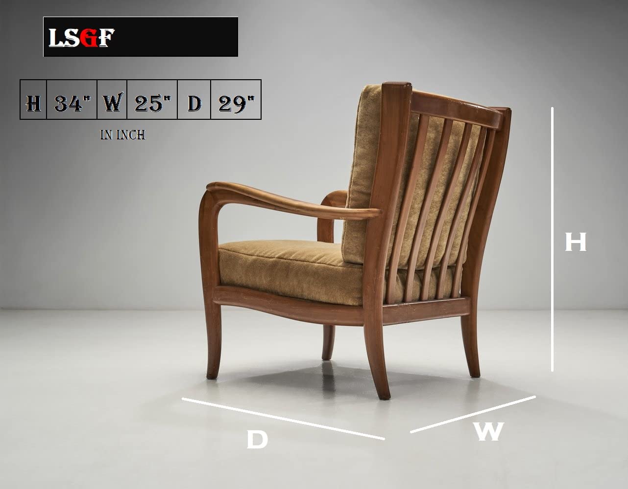 LSFH Unique Design True Innovations Italy 1950s Accent Chair Armchair with Solid Sagwan Wooden Frame Single Sofa Chair for Small Apartments, Living Room or Bedroom (Set of 2 Chairs, Brown)