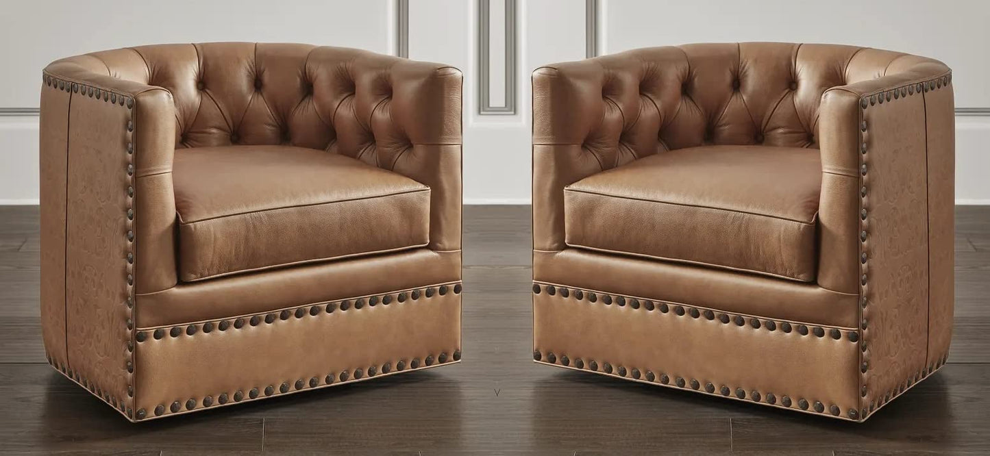 LSFH Unique Design True Innovations Lennoz Swivel 360 Degree Accent Chair Armchair Single Sofa Chair for Small Apartments, Living Room or Bedroom (Set of 2 Chairs, Brown)