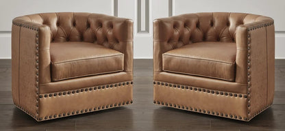 LSFH Unique Design True Innovations Lennoz Swivel 360 Degree Accent Chair Armchair Single Sofa Chair for Small Apartments, Living Room or Bedroom (Set of 2 Chairs, Brown)