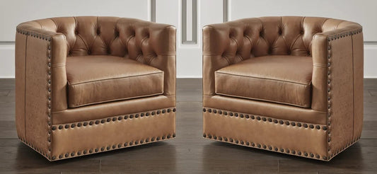 LSFH Unique Design True Innovations Lennoz Swivel 360 Degree Accent Chair Armchair Single Sofa Chair for Small Apartments, Living Room or Bedroom (Set of 2 Chairs, Brown)