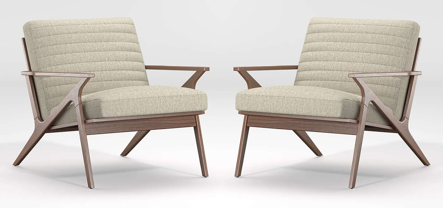 LSFH Unique Design Cavet Channel Tufted Fabric Accent Chair Armchair with Solid Sagwan Wooden Frame Single Sofa Chair for Small Apartments, Living Room or Bedroom (Set of 2 Chairs, Beige)