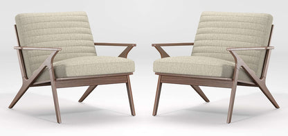 LSFH Unique Design Cavet Channel Tufted Fabric Accent Chair Armchair with Solid Sagwan Wooden Frame Single Sofa Chair for Small Apartments, Living Room or Bedroom (Set of 2 Chairs, Beige)