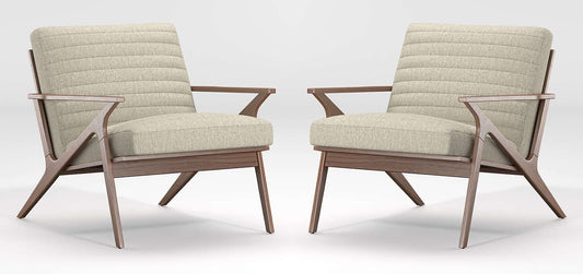 LSFH Unique Design Cavet Channel Tufted Fabric Accent Chair Armchair with Solid Sagwan Wooden Frame Single Sofa Chair for Small Apartments, Living Room or Bedroom (Set of 2 Chairs, Beige)