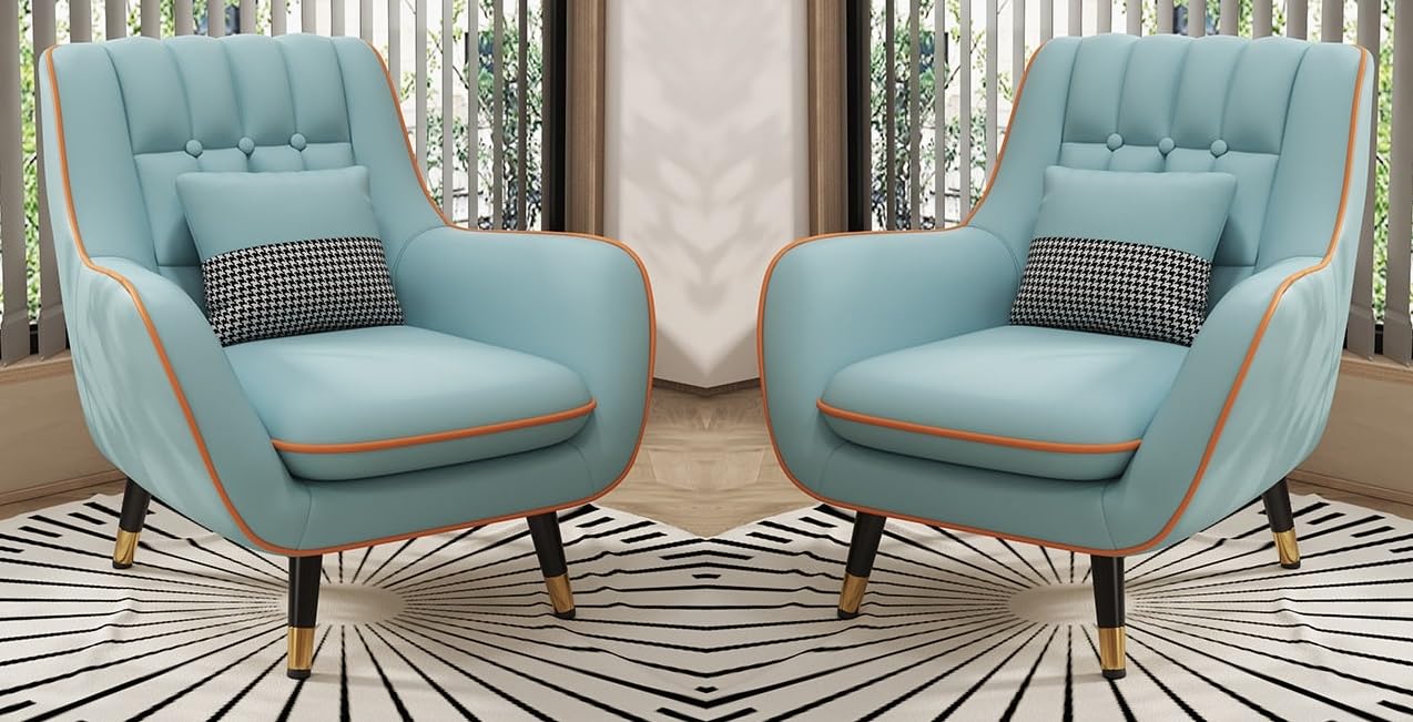 LSFH Unique Design True Innovations Nordic Light Accent Chair, Armchair with Solid Sagwan Wooden Frame for Small Apartments, Living Room or Bedroom (Set of 2 Chairs, Sky Blue)