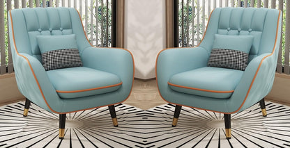 LSFH Unique Design True Innovations Nordic Light Accent Chair, Armchair with Solid Sagwan Wooden Frame for Small Apartments, Living Room or Bedroom (Set of 2 Chairs, Sky Blue)