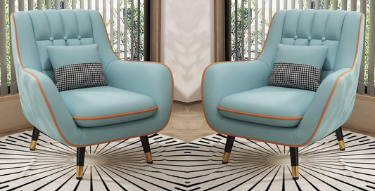 LSFH Unique Design True Innovations Nordic Light Accent Chair, Armchair with Solid Sagwan Wooden Frame for Small Apartments, Living Room or Bedroom (Set of 2 Chairs, Sky Blue)