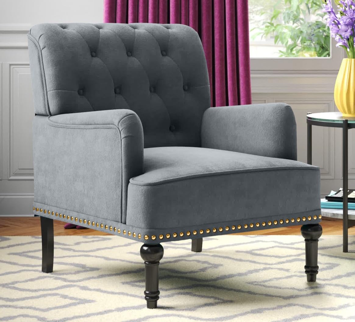 LSFH Unique Design True Innovations Jakuz Accent Chair, Armchair with Solid Sagwan Wooden Frame Single Sofa Chair for Small Apartments, Living Room or Bedroom (Set of 2 Chairs, Grey)