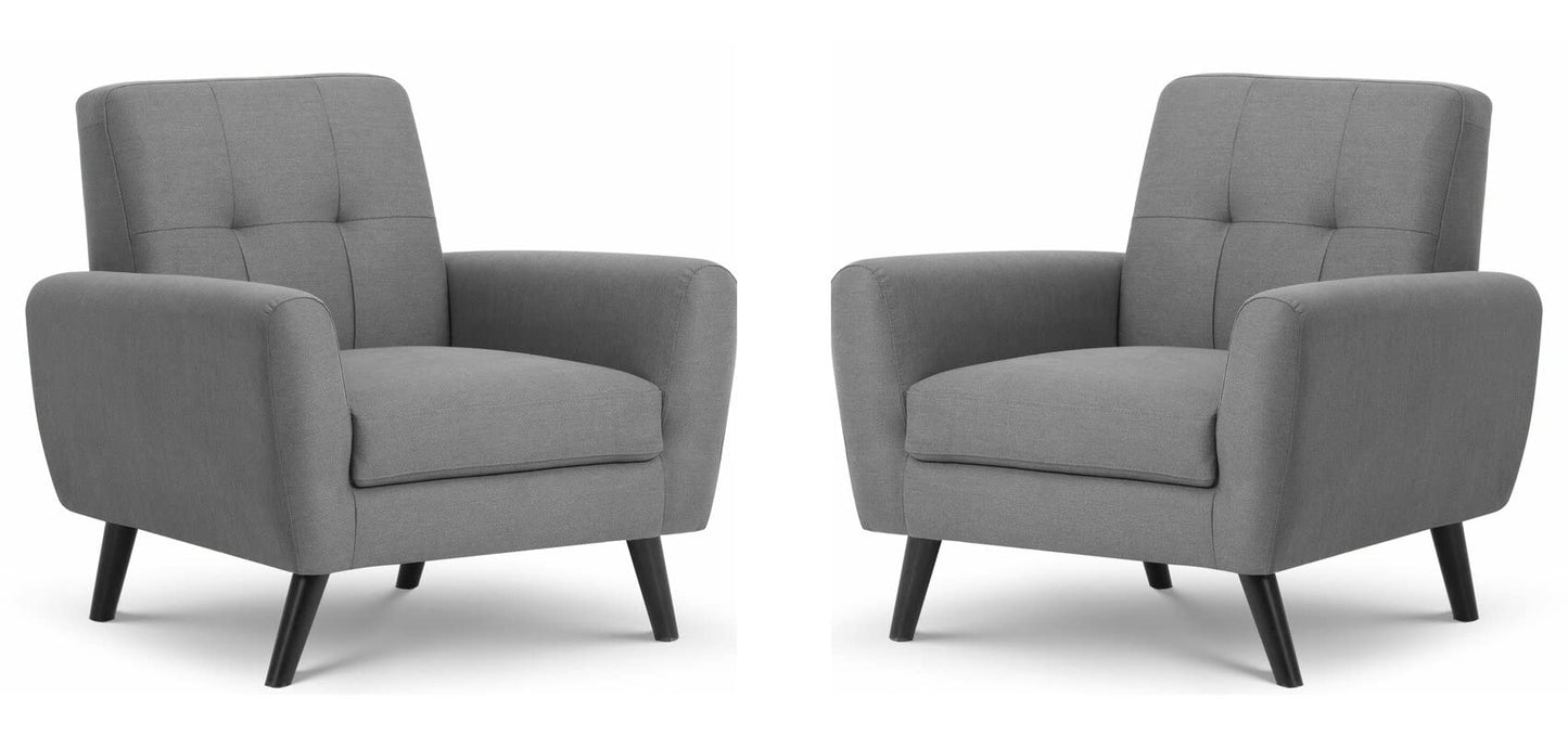 LSFH Unique Design True Innovations Wide Linen Fabric Accent Chair Armchair with Solid Sagwan Wooden Legs Single Sofa Chair for Small Apartments, Living Room or Bedroom (Set of 2 Chairs, Grey)