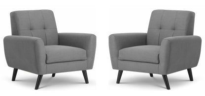 LSFH Unique Design True Innovations Wide Linen Fabric Accent Chair Armchair with Solid Sagwan Wooden Legs Single Sofa Chair for Small Apartments, Living Room or Bedroom (Set of 2 Chairs, Grey)
