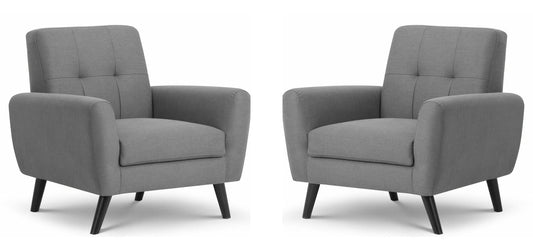 LSFH Unique Design True Innovations Wide Linen Fabric Accent Chair Armchair with Solid Sagwan Wooden Legs Single Sofa Chair for Small Apartments, Living Room or Bedroom (Set of 2 Chairs, Grey)
