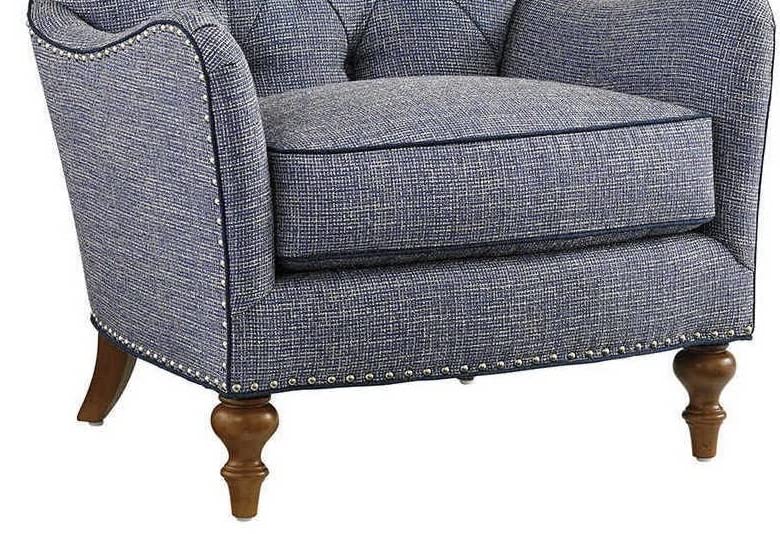 LSFH Unique Design True Innovations Oyster Button Tufted Accent Chair Armchair with Solid sagwan Wooden Legs Single Sofa Chair for Small Apartments, Living Room or Bedroom (1 Chair, Blue)