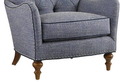 LSFH Unique Design True Innovations Oyster Button Tufted Accent Chair Armchair with Solid sagwan Wooden Legs Single Sofa Chair for Small Apartments, Living Room or Bedroom (1 Chair, Blue)
