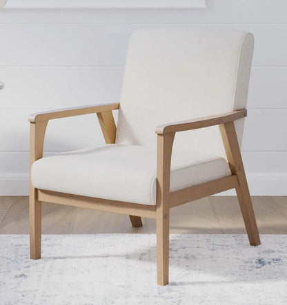 LSFH Unique Design True Innovations Brookside Fabric Accent Chair Armchair with Solid Sagwan Wooden Frame Single Sofa Chair for Small Apartments, Living Room or Bedroom (Set of 2 Chairs, Cream)