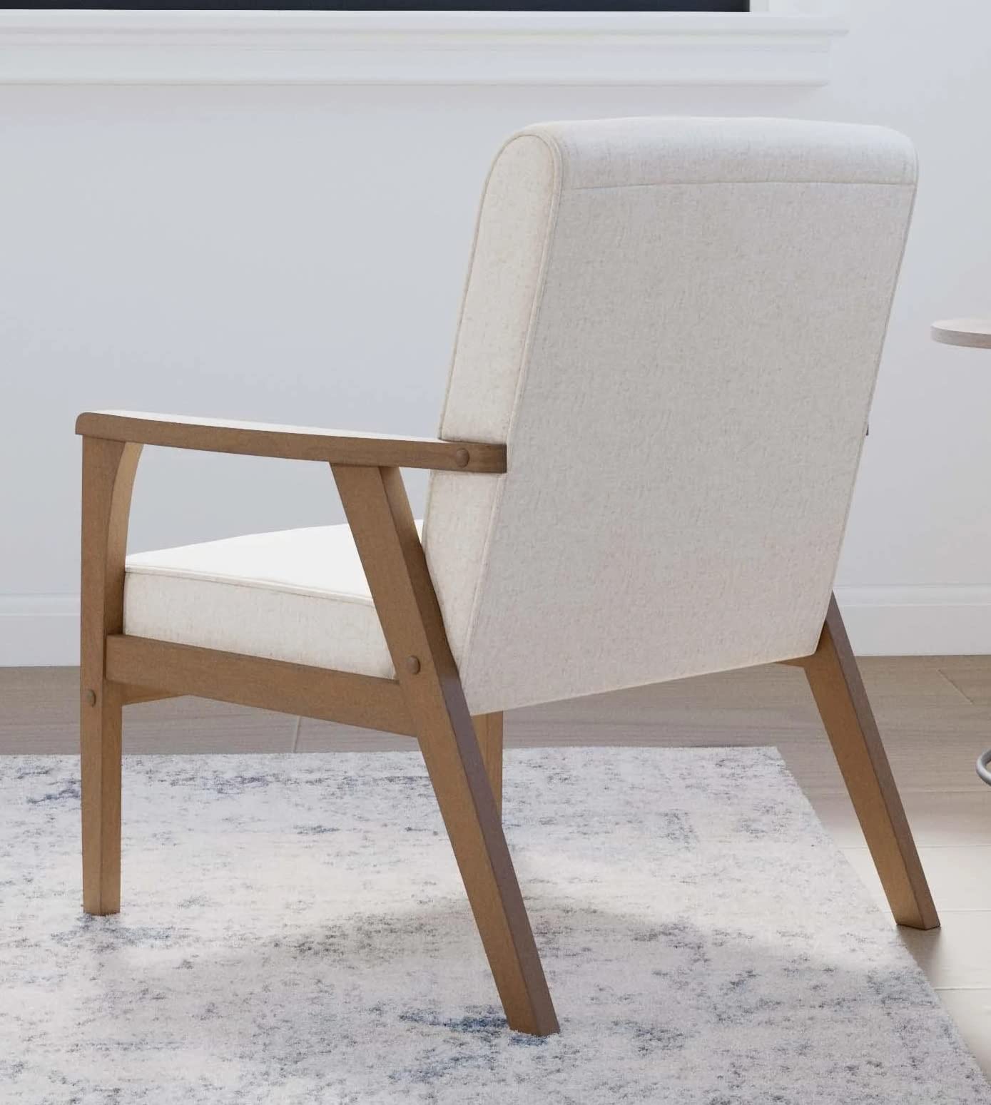 LSFH Unique Design True Innovations Brookside Fabric Accent Chair Armchair with Solid Sagwan Wooden Frame Single Sofa Chair for Small Apartments, Living Room or Bedroom (1 Chair, Cream)
