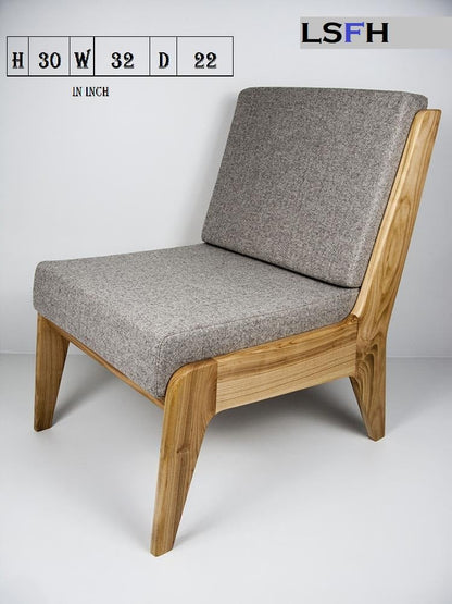 LSFH Unique Design Fabric Upholstered Merisiez Accent Chair with Solid Sagwan Wooden Frame Single Sofa Chair for Small Apartments, Living Room or Bedroom (1 Chair, Grey)