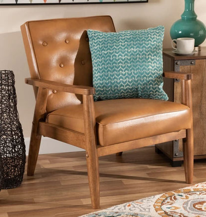 LSFH Unique Design True Innovations Sorrento Button Tufted Accent Chair Armchair with Solid sagwan Wooden Frame Single Sofa Chair for Small Apartments, Living Room or Bedroom (1 Chair, Brown)