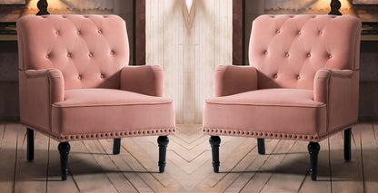 LSFH Unique Design True Innovations Jakuz Accent Chair, Armchair with Solid Sagwan Wooden Frame Single Sofa Chair for Small Apartments, Living Room or Bedroom (Set of 2 Chairs, Pink)