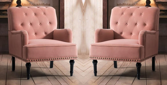 LSFH Unique Design True Innovations Jakuz Accent Chair, Armchair with Solid Sagwan Wooden Frame Single Sofa Chair for Small Apartments, Living Room or Bedroom (Set of 2 Chairs, Pink)