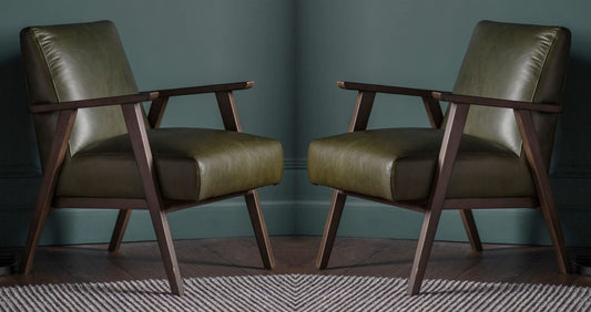 LSFH Unique Design True Innovations Odsey Accent Chair Armchair with Solid Sagwan Wooden Frame Single Sofa Chair for Small Apartments, Living Room or Bedroom (Set of 2 Chairs, Kai Green)