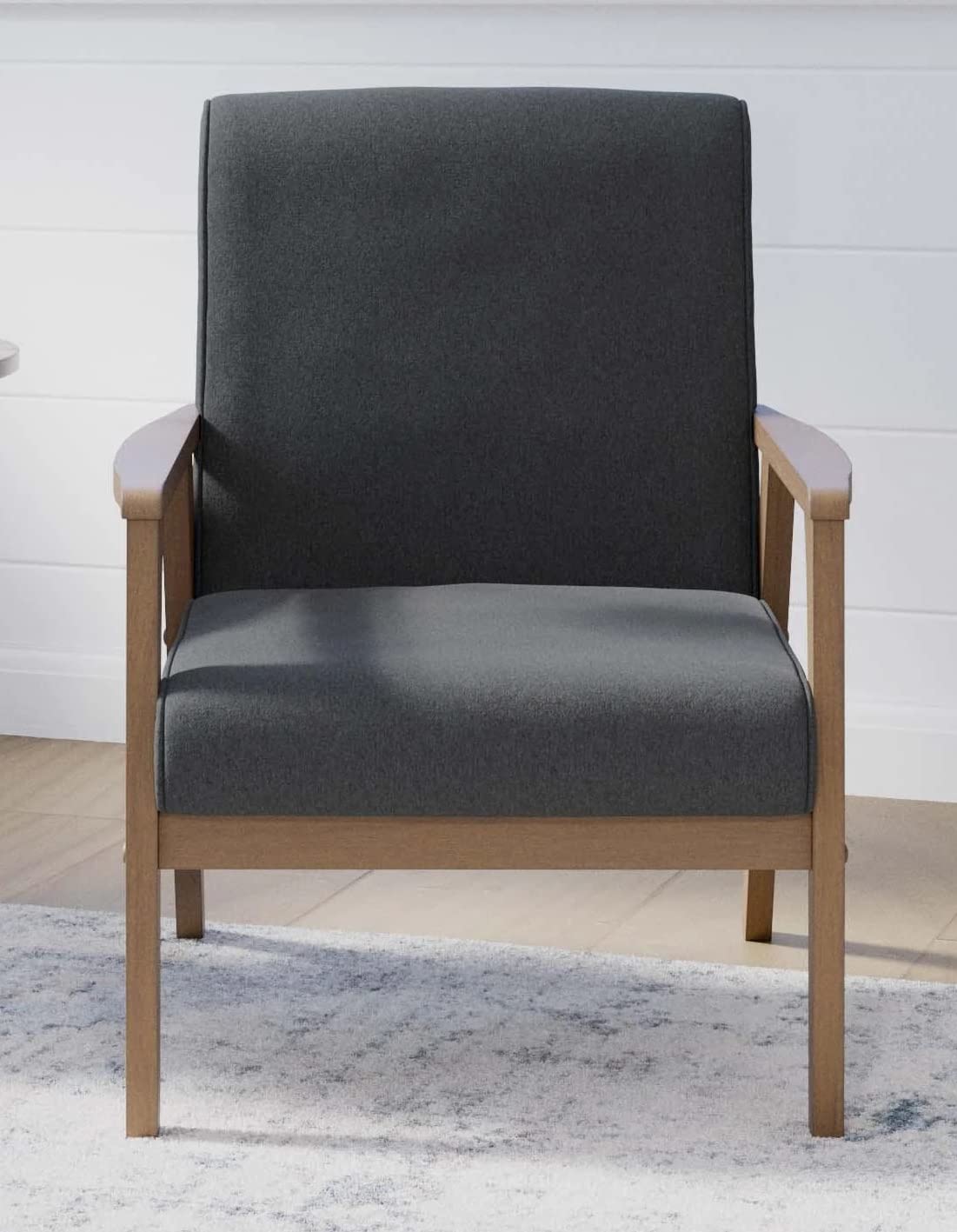 LSFH Unique Design True Innovations Brookside Fabric Accent Chair Armchair with Solid Sagwan Wooden Frame Single Sofa Chair for Small Apartments, Living Room or Bedroom (1 Chair, Grey)