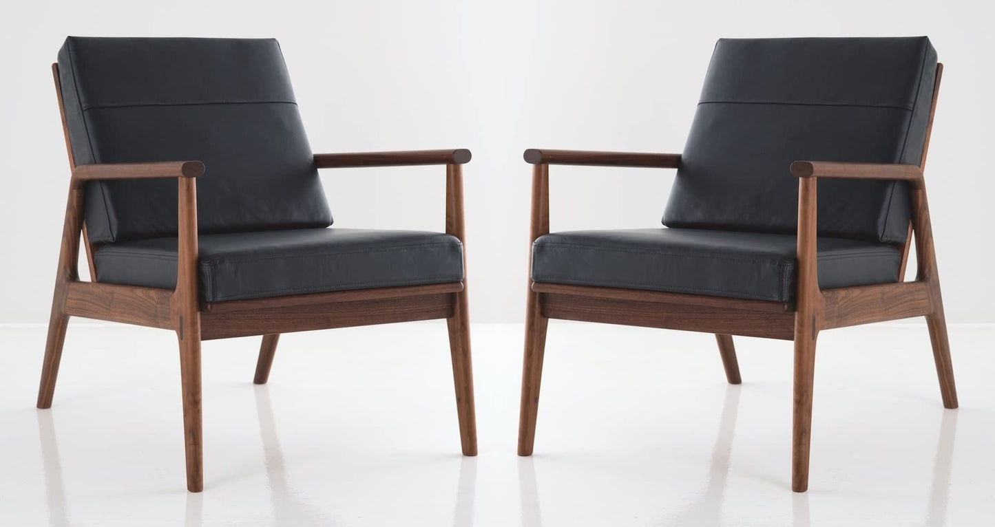 LSFH Unique Design True Innovations Fez Leatherette Accent Chair Armchair with Solid Sagwan Wooden Frame Single Sofa Chair for Small Apartments, Living Room or Bedroom (Set of 2 Chairs, Black)