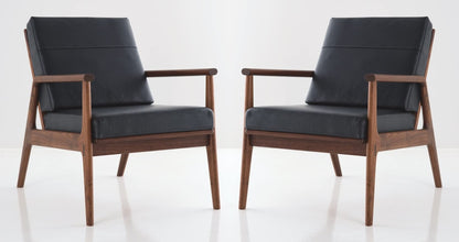 LSFH Unique Design True Innovations Fez Leatherette Accent Chair Armchair with Solid Sagwan Wooden Frame Single Sofa Chair for Small Apartments, Living Room or Bedroom (Set of 2 Chairs, Black)