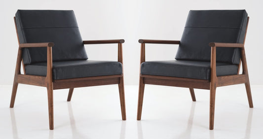 LSFH Unique Design True Innovations Fez Leatherette Accent Chair Armchair with Solid Sagwan Wooden Frame Single Sofa Chair for Small Apartments, Living Room or Bedroom (Set of 2 Chairs, Black)