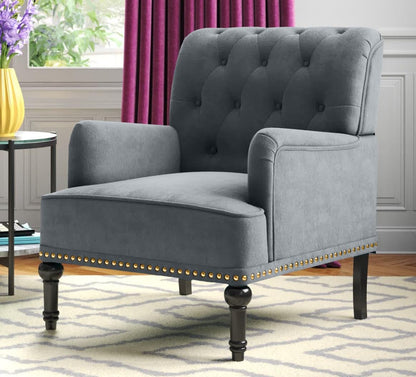 LSFH Unique Design True Innovations Jakuz Accent Chair, Armchair with Solid Sagwan Wooden Frame Single Sofa Chair for Small Apartments, Living Room or Bedroom (Set of 2 Chairs, Grey)