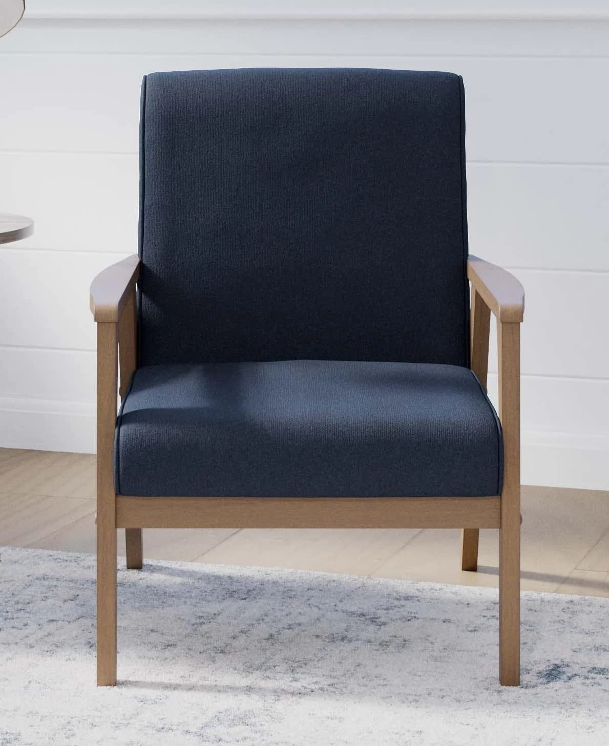LSFH Unique Design True Innovations Brookside Fabric Accent Chair Armchair with Solid Sagwan Wooden Frame Single Sofa Chair for Small Apartments, Living Room or Bedroom (1 Chair, Navy)