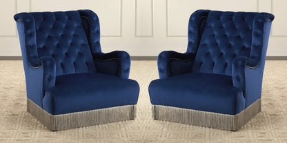 LSFH Unique Design True Innovations Fringed Wing Accent Chair with Fringe Trim and Tufted Back Armchair Single Sofa Chair for Small Apartments, Living Room or Bedroom (Set of 2 Chairs, Blue)