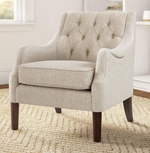 LSFH Unique Design Vinger Button Tufted Fabric Accent Chair Armchair with Solid Sagwan Wooden Frame Single Sofa Chair for Small Apartments, Living Room or Bedroom (Set of 2 Chairs, Beige)