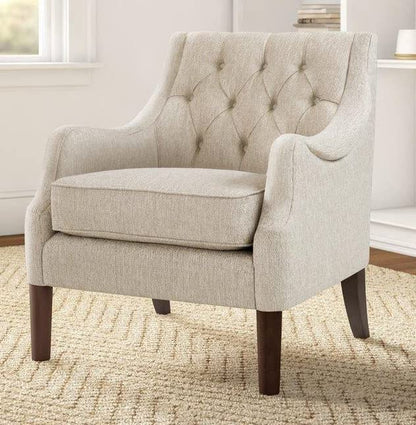 LSFH Unique Design Vinger Button Tufted Fabric Accent Chair Armchair with Solid Sagwan Wooden Frame Single Sofa Chair for Small Apartments, Living Room or Bedroom (Set of 2 Chairs, Beige)