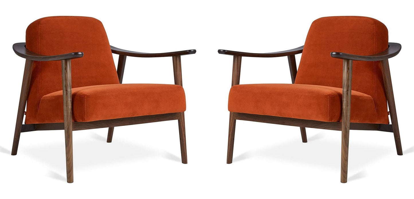 LSFH Unique Design Balticz Accent Chair Armchair with Solid Sagwan Wooden Frame Single Sofa Chair for Small Apartments, Living Room or Bedroom (Walnut Finish, Dark Orange Set of 2 Chairs)