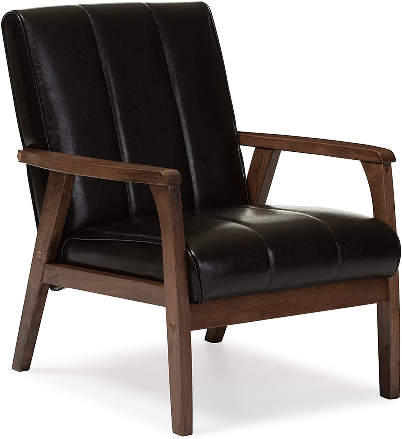 LSFH Unique Design Nikko Channel Tufted Accent Chair Armchair with Solid sagwan Wooden Frame Single Sofa Chair for Small Apartments, Living Room or Bedroom (1 Chair, Dark Brown)