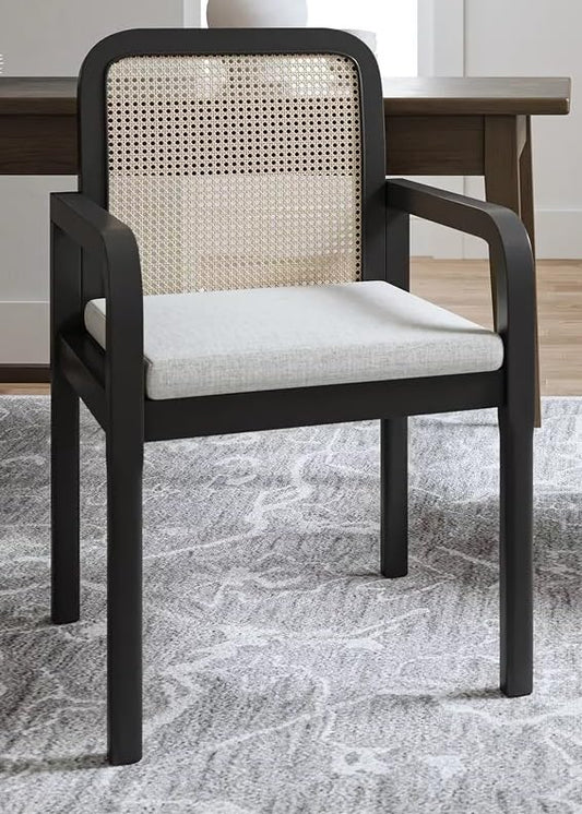 LSGF Luxury Design Traditional Rattan Cane Hulalaz Armchair Accent Chair with Solid Sagwan Wooden Legs Sofa Set for Small Apartments, Living Room or Bedroom (1 Chair, Black Deco Finishing)