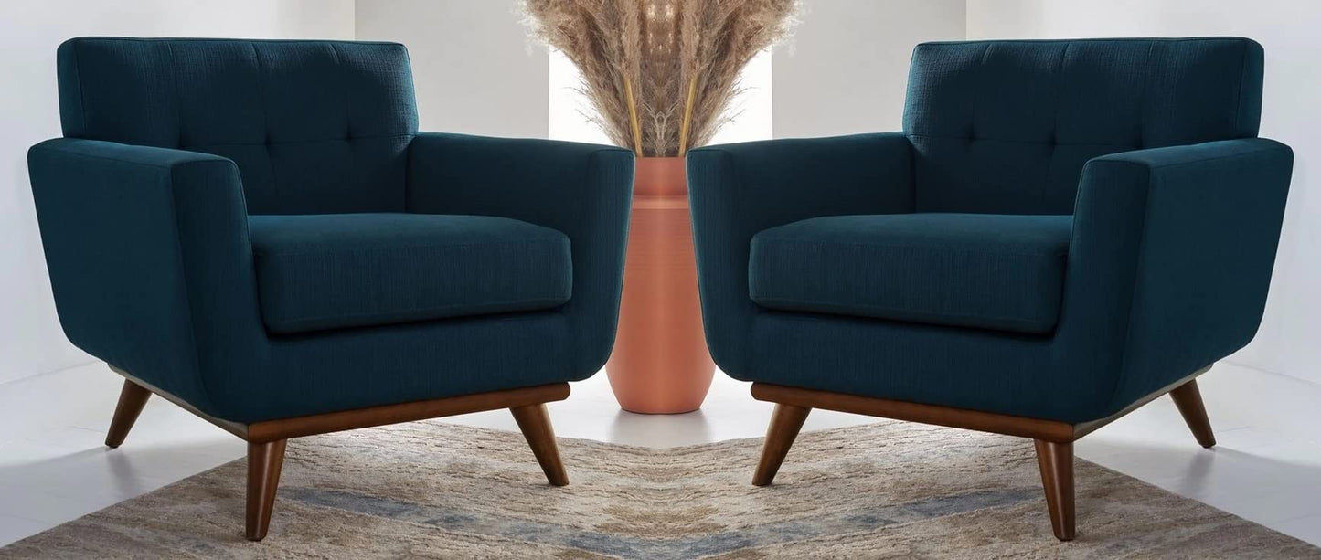 LSFH Unique Design True Innovations Opal Tufted Accent Chair Armchair with Solid Sagwan Wooden Legs Single Sofa Chair for Small Apartments, Living Room or Bedroom (Set of 2 Chairs, Blue)