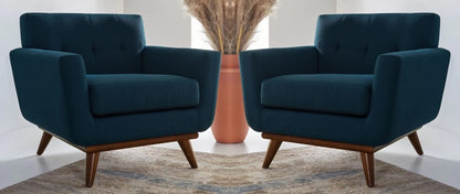 LSFH Unique Design True Innovations Opal Tufted Accent Chair Armchair with Solid Sagwan Wooden Legs Single Sofa Chair for Small Apartments, Living Room or Bedroom (Set of 2 Chairs, Blue)