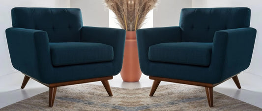 LSFH Unique Design True Innovations Opal Tufted Accent Chair Armchair with Solid Sagwan Wooden Legs Single Sofa Chair for Small Apartments, Living Room or Bedroom (Set of 2 Chairs, Blue)